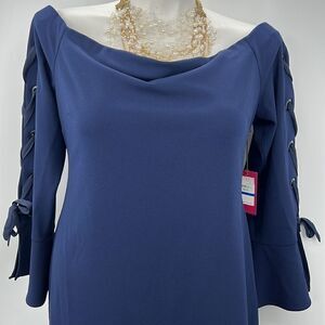 Vince Camuto navy off the shoulder arm lace up XL dress